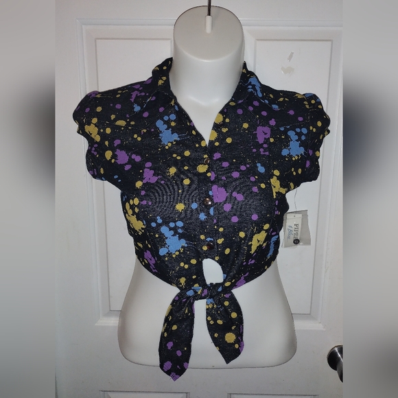 🆕️Piper & Blue Graphic Paint Dye-Tie At Waist Top. Sz XL NWT - Picture 3 of 6
